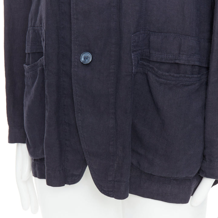 ERMENEGILDO ZEGNA navy linen 3 pockets stand collar light blazer IT48 M