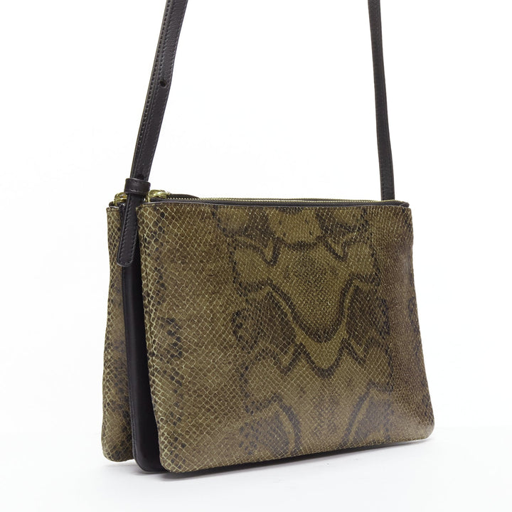 OLD CELINE Small Trio brown scaled leather detachable shoulder pouch bag
