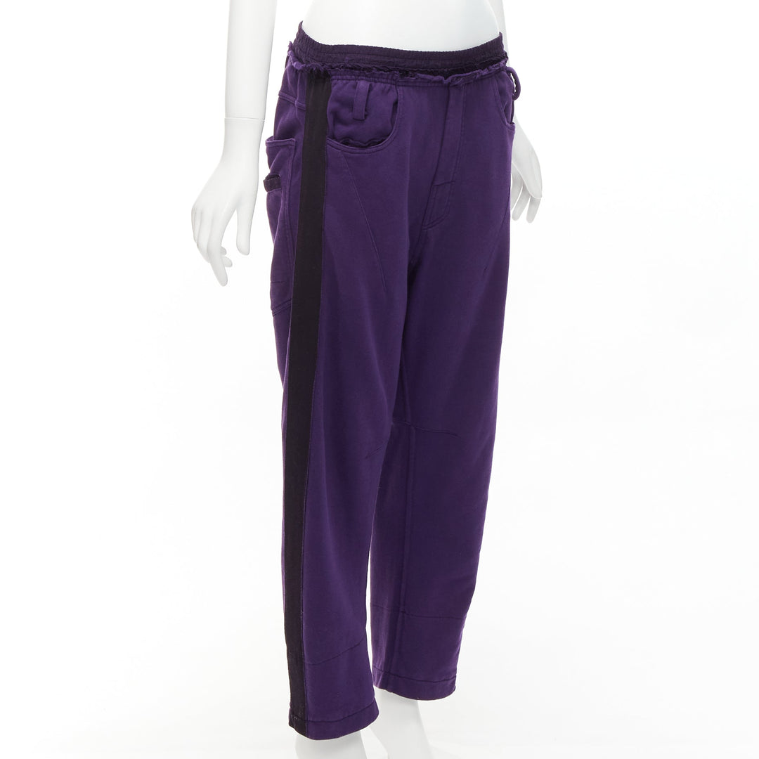 HAIDER ACKERMANN purple 100% washed cotton black trimmed darted joggers S