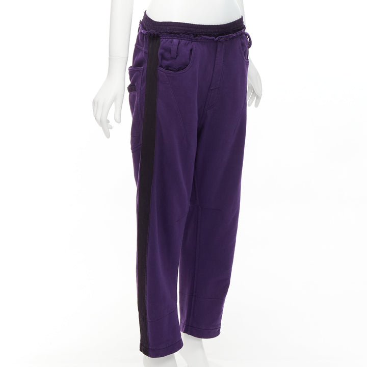 HAIDER ACKERMANN purple 100% washed cotton black trimmed darted joggers S