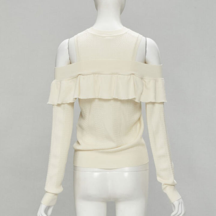 FENDI cream wool silk cashmere cold shoulder ruffle knit sweater IT44 M
