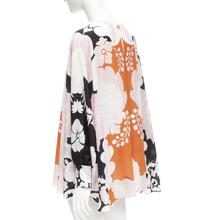 VALENTINO 100% silk orange pink black floral print blouse shirt IT36 XS