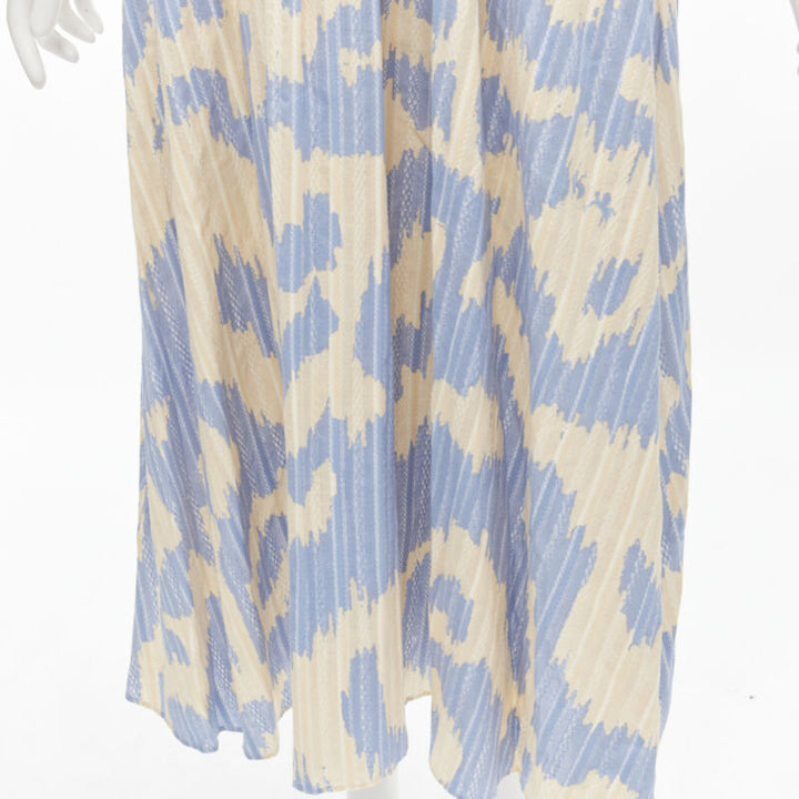 DIANE VON FURSTENBERG beige blue print lattice embroidery puff sleeve dress US8