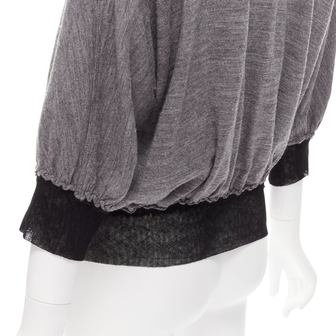 LANVIN 2005 light grey wool cashmere mesh trim batwing sweater FR36 S