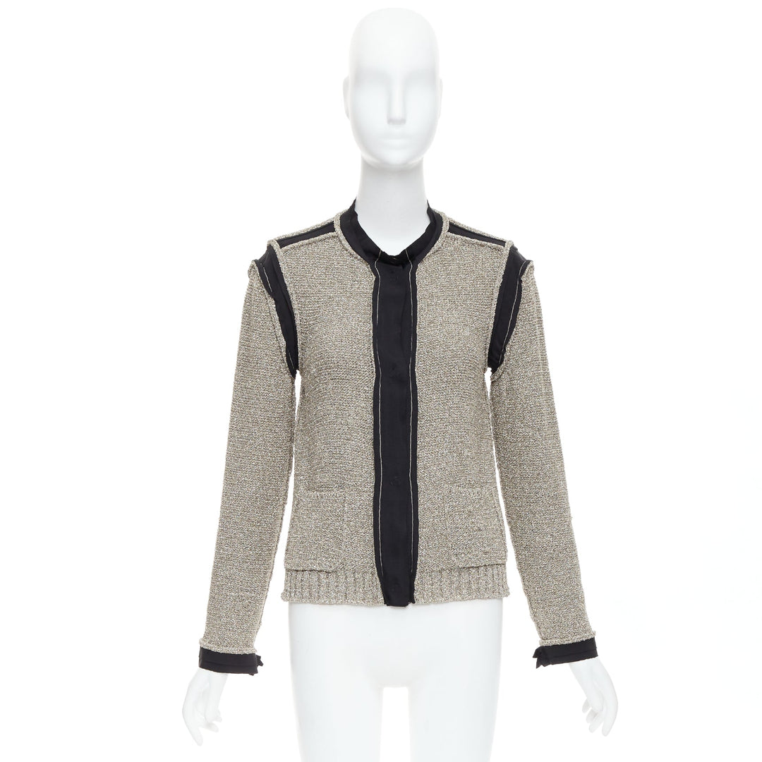 LANVIN 2014 metallic gold black trim long sleeve cardigan S