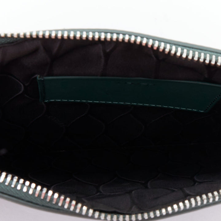 KENZO dark green purple debossed rubber logo portfolio zip clutch