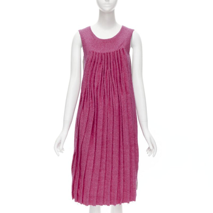 MARNI pink wool tweed gathered pleat contrast back sleeveless dress IT38 XS