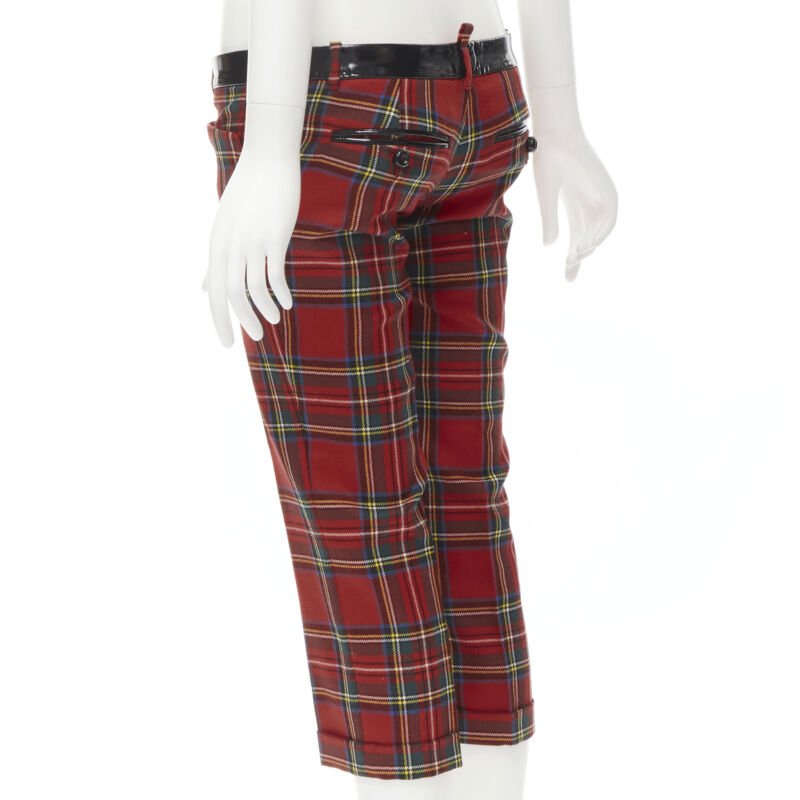 DSQUARED2 red punk plaid patent trim cropped pants IT40 S