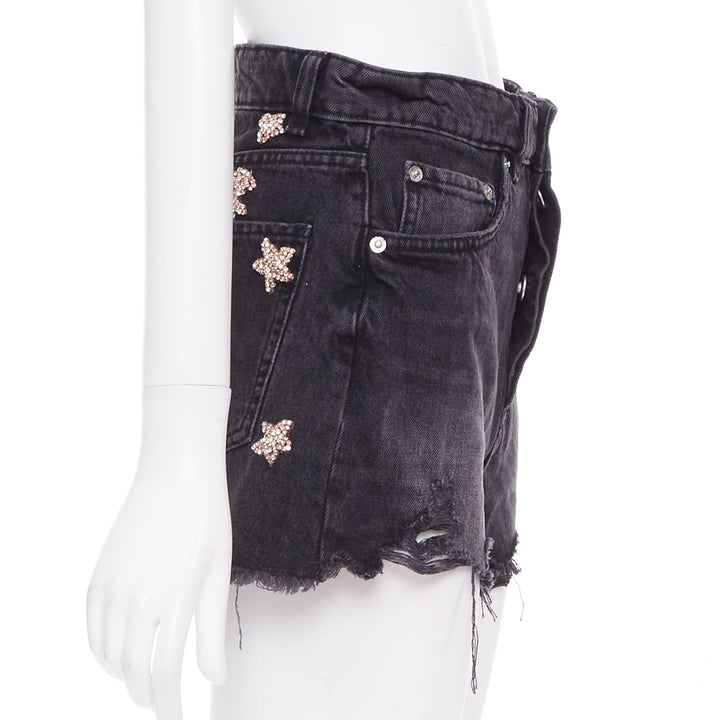 LOU LOU Studio washed grey denim pink silver crystal stars embellished shorts S