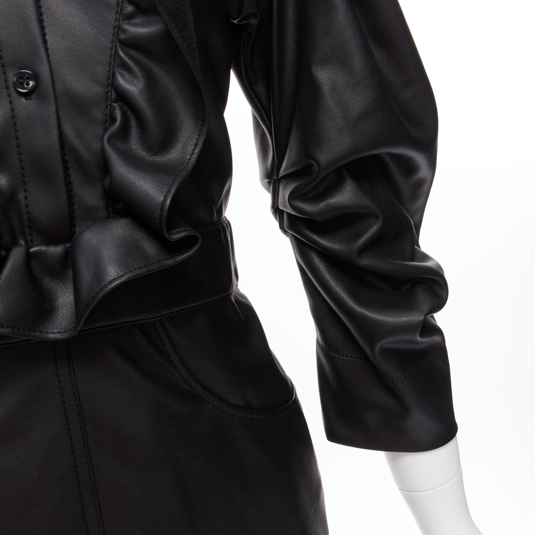 PHILOSOPHY DI LORENZO SERAFINI black faux leather Victorian ruffle dress IT38 XS