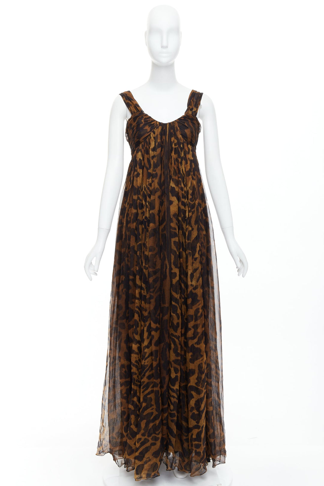 ALEXANDER MCQUEEN 2011 100% silk leopard print corseted long gown IT40 S