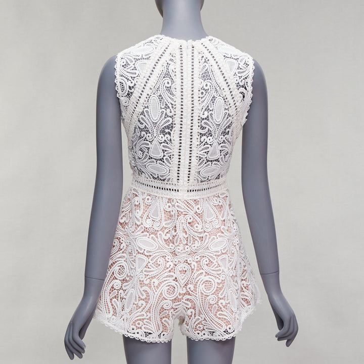 ALEXIS Makenna white paisley lace nude eyelet trim bridal playsuit romper S