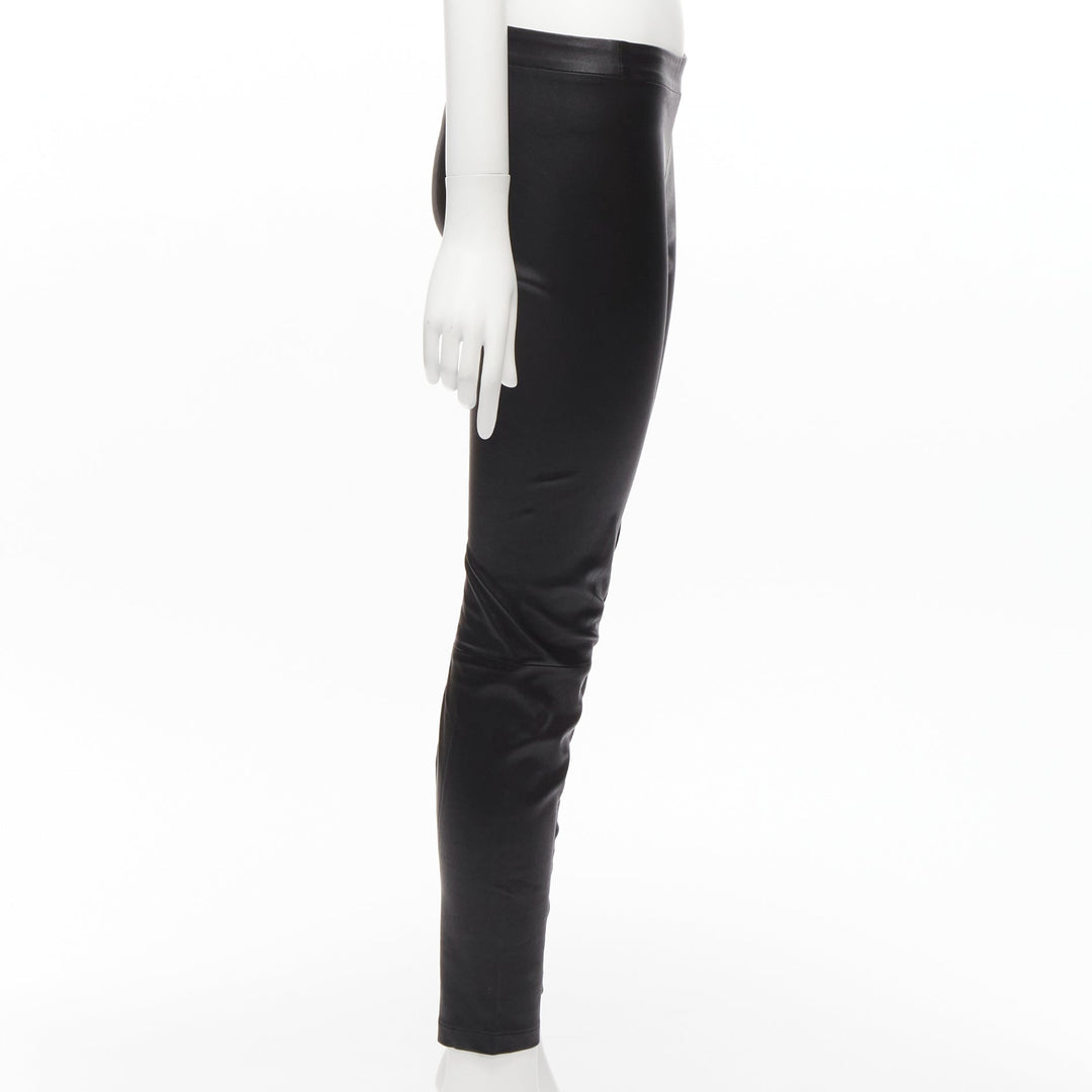 VINCE black genuine leather panelled back darts fitted moto leggings XS