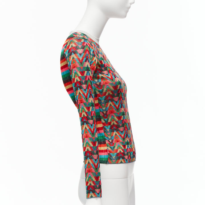 VALENTINO 2021 Optical VLOGO colorful lurex silver collar long sleeve sweater XS