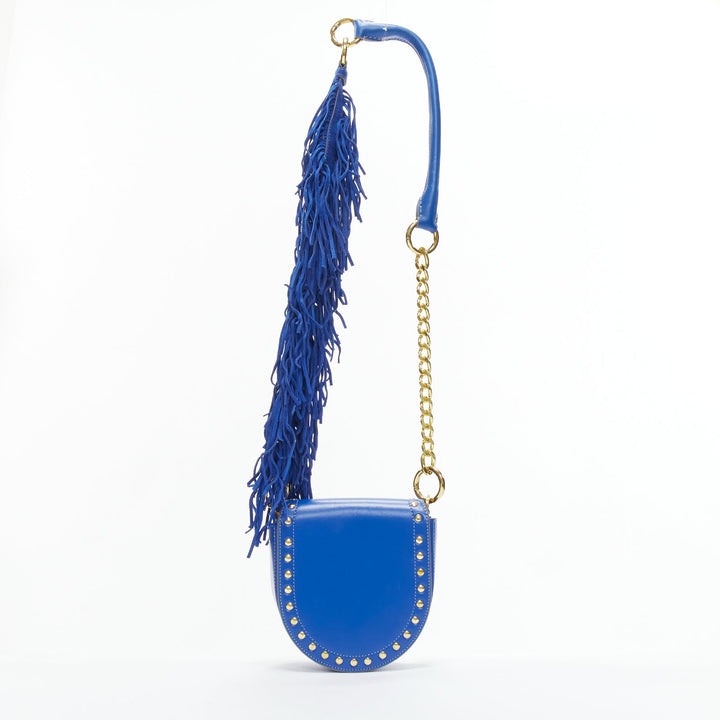 SACAI Horseshow cobalt blue leather suede fringe studs crossbody bag
