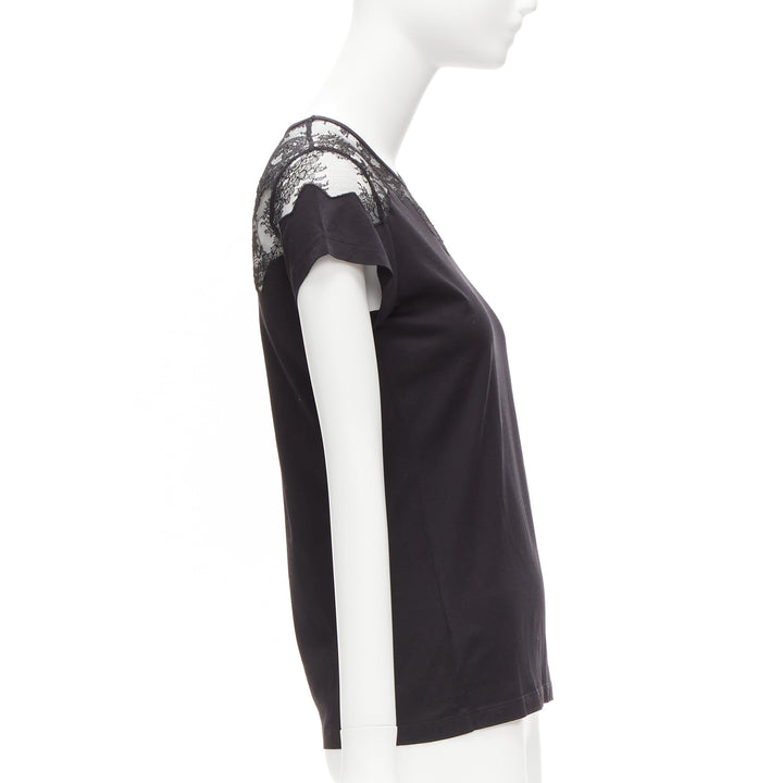 BALENCIAGA T'S 2008 black lace shoulder insert black tshirt top FR38 M