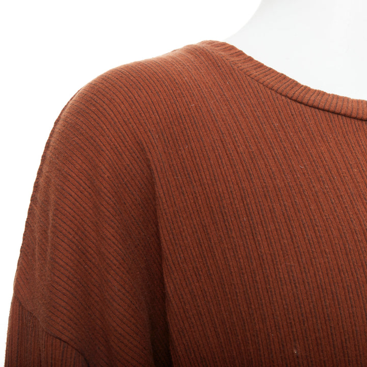 ISSEY MIYAKE MEN brown cotton blend ribbed long sleeve sweater M