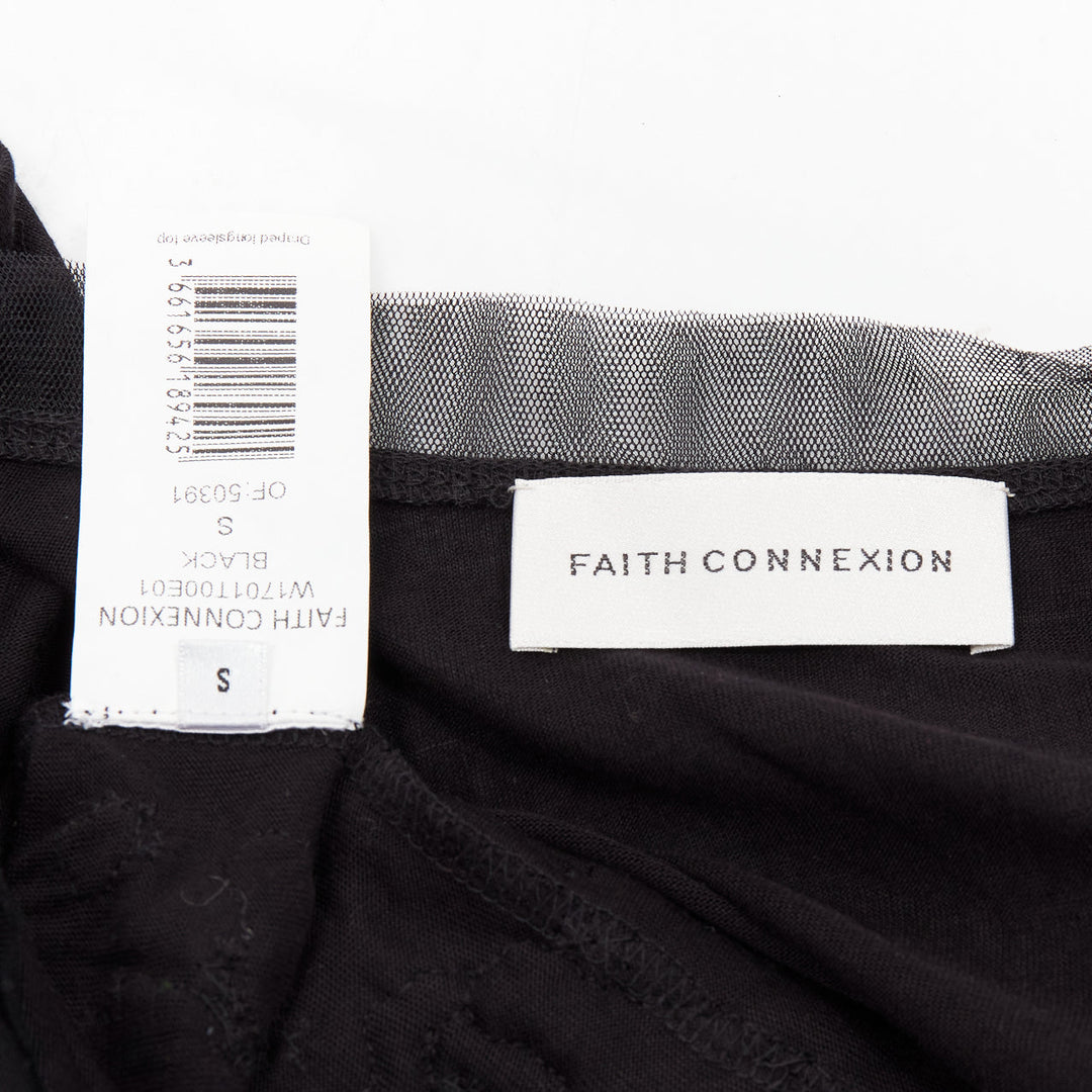 FAITH CONNEXION black viscose mesh overlay silver chain crystal top S