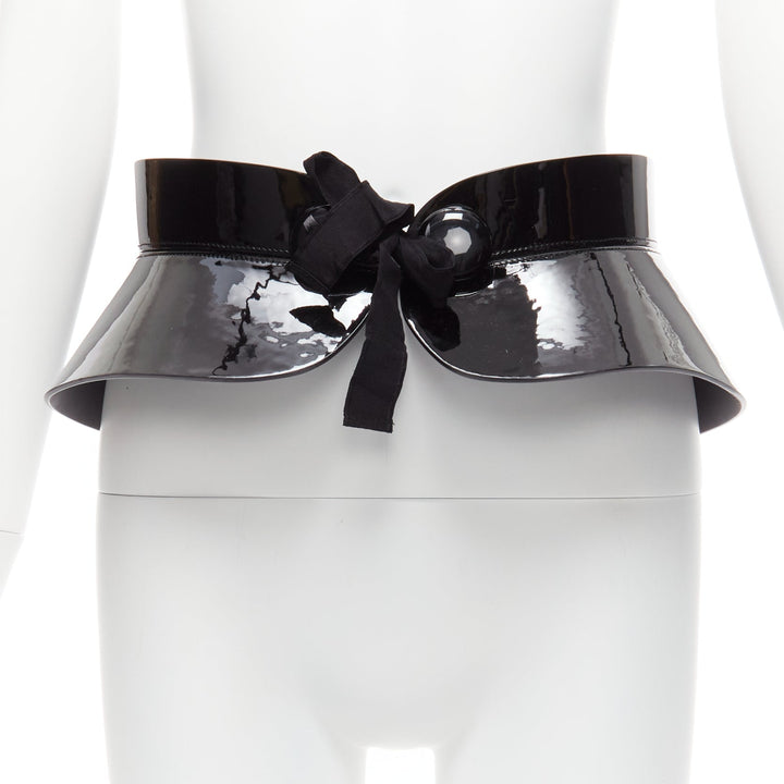 rare LOUIS VUITTON 2011 Runway Fetishes black patent peplum corset belt 85cm