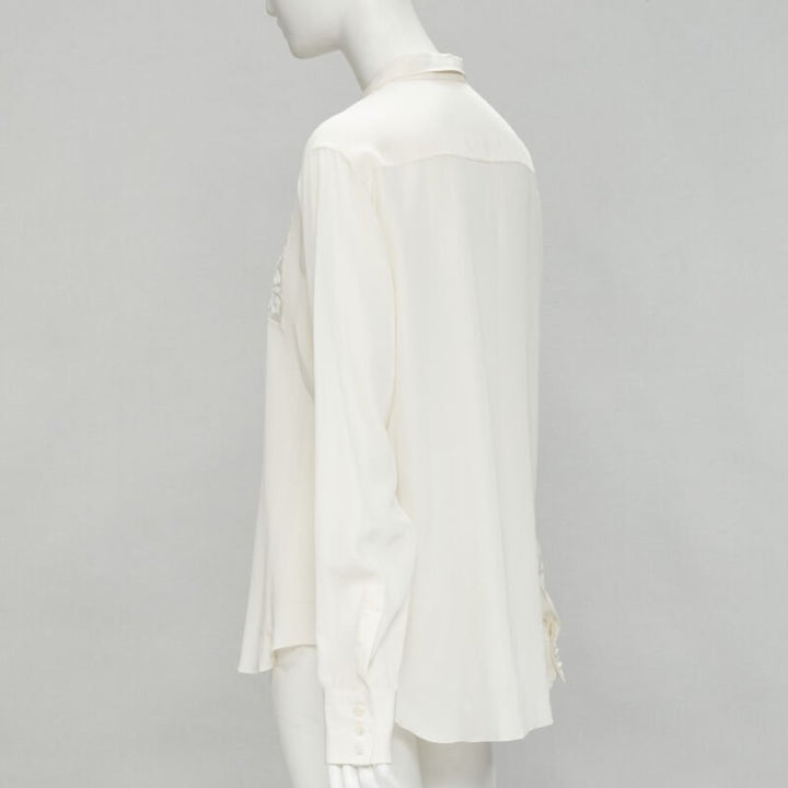 CHRISTIAN DIOR 100% silk sheer floral embroidery long sleeve shirt FR44 XL