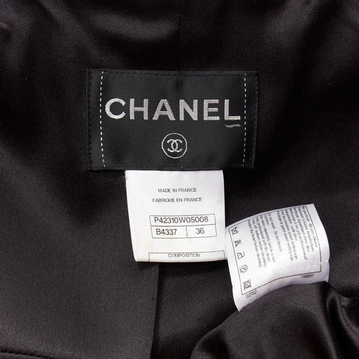 CHANEL 11A Runway red black wool tweed CC logo toggle button duffel coat FR36 S