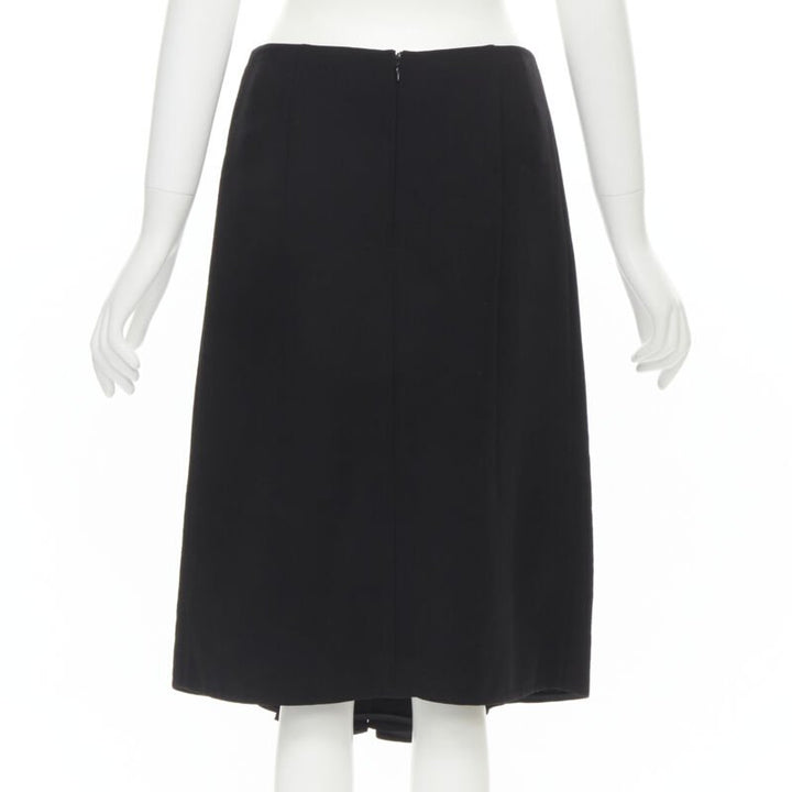 MARNI black wool gold piping flared vent knee skirt IT40 S