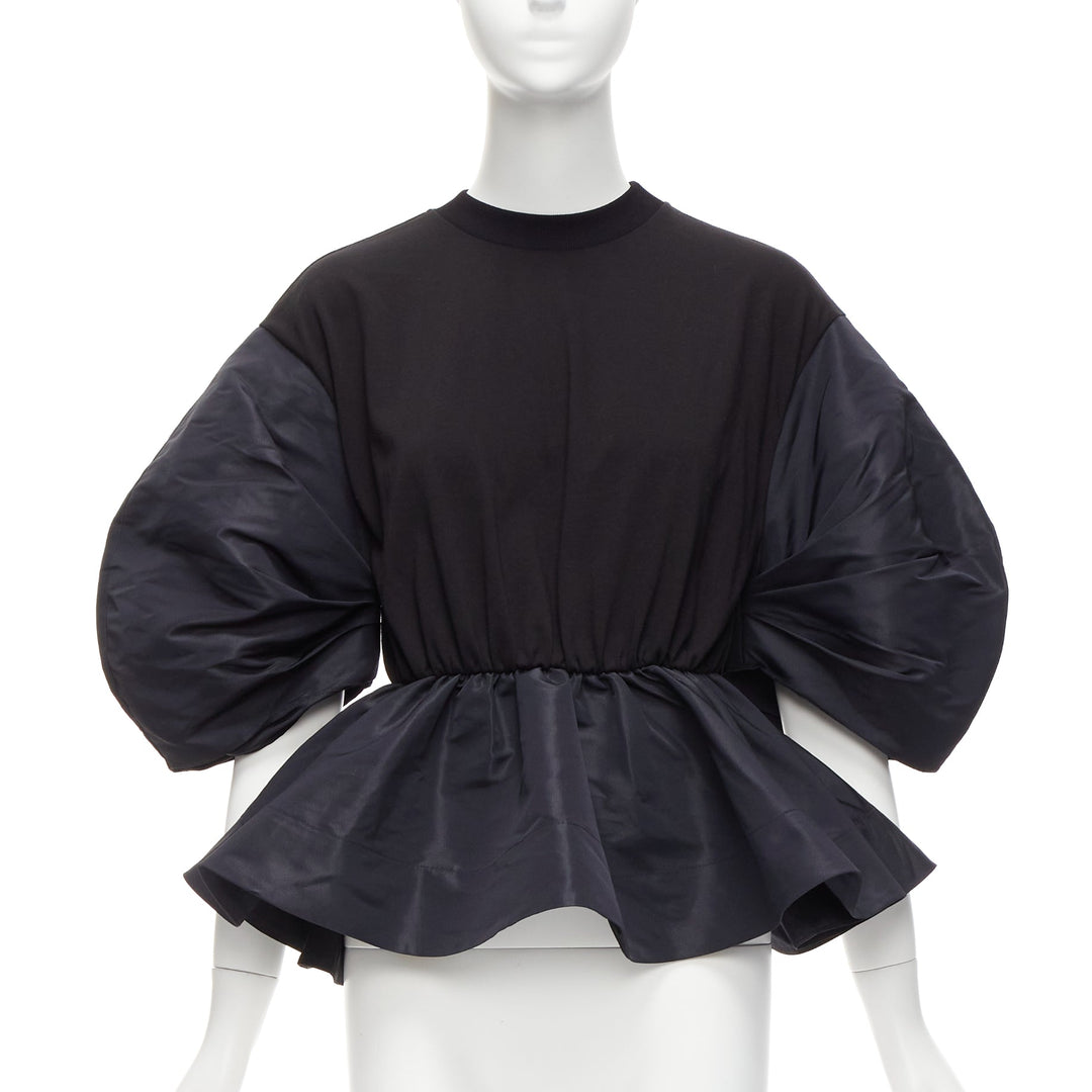 ALEXANDER MCQUEEN 2021 black round puff sleeve peplum contrast top IT36 XXS