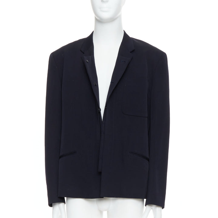 YOHJI YAMAMOTO black 100% wool double collar deconstructed blazer S