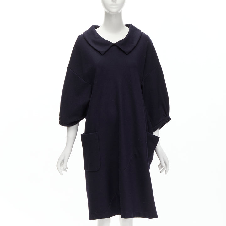 COMME DES GARCONS 2013 navy wool peterpan collar asymmetric boxy short dress S