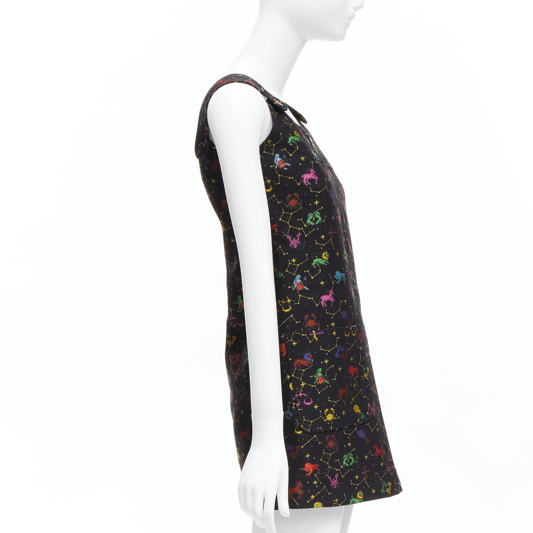 CHRISTIAN DIOR 2022 Pixel Zodiac black astrology jacquard zip mini dress FR34 XS