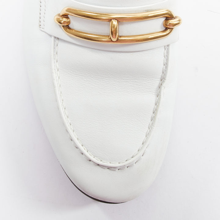 HERMES Colette white goat leather gold plated Roulis buckle loafers EU37