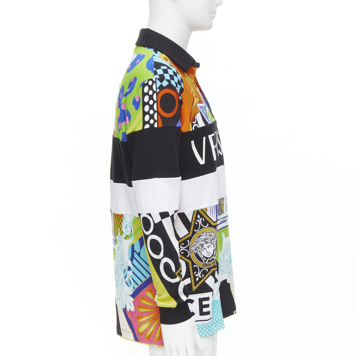 VERSACE 2020 Runway Pop Temple Box logo patchwork polo shirt top L