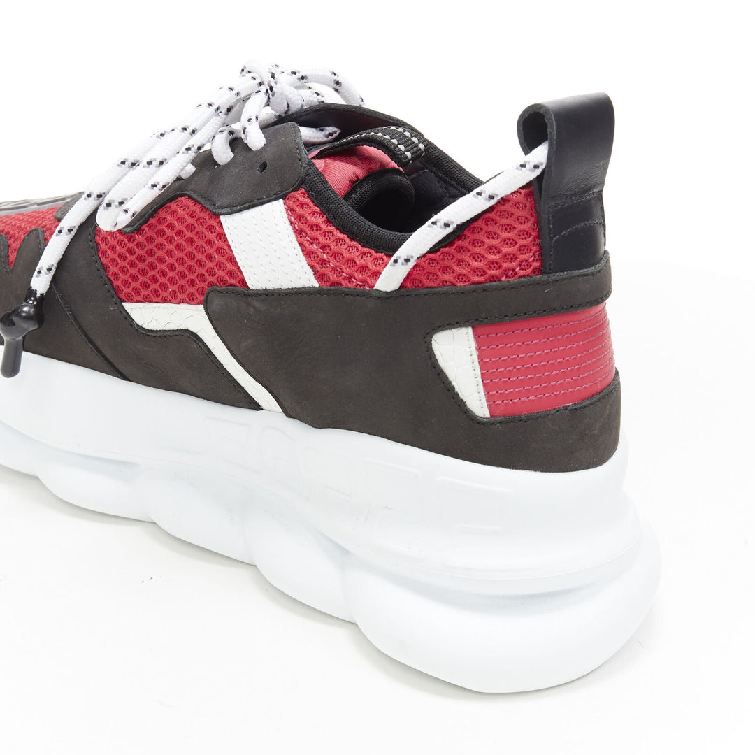 VERSACE Chain Reaction black suede fuschia red low chunky sneaker EU37 US7