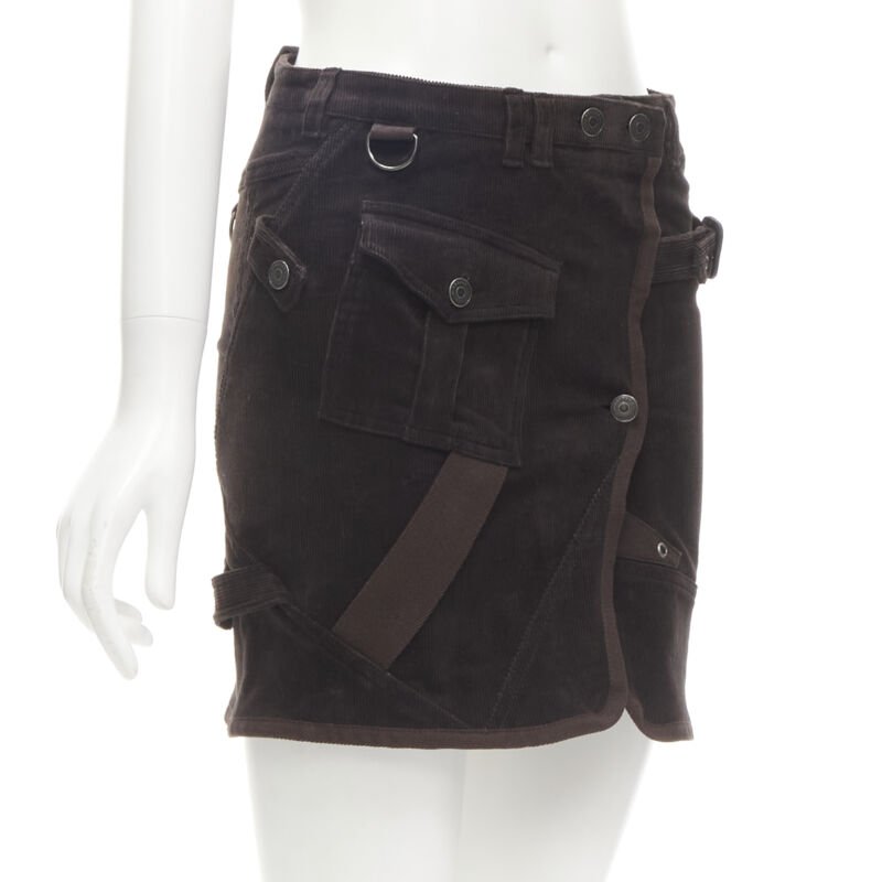 BURBERRY LONDON brown corduroy deconstructed trench mini skirt UK6 US4 S