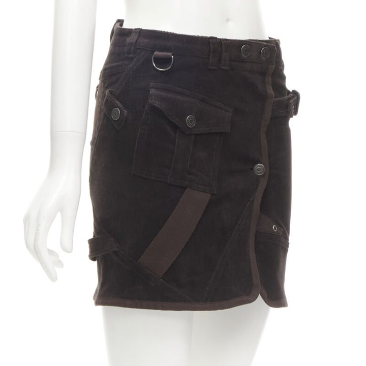 BURBERRY LONDON brown corduroy deconstructed trench mini skirt UK6 US4 S