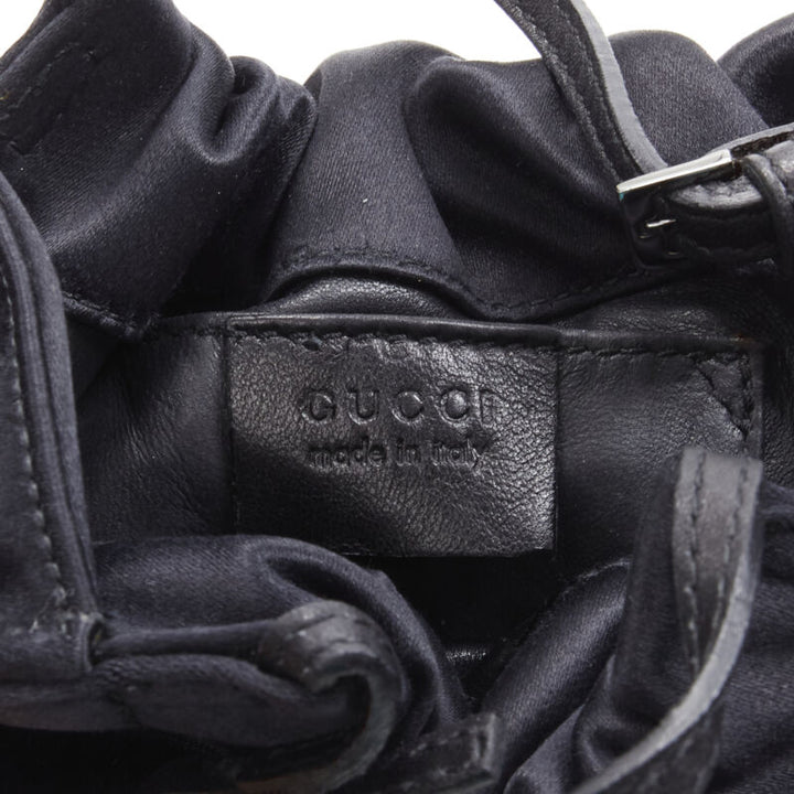 GUCCI TOM FORD black gathered silk satin minimal leather handle bucket bag