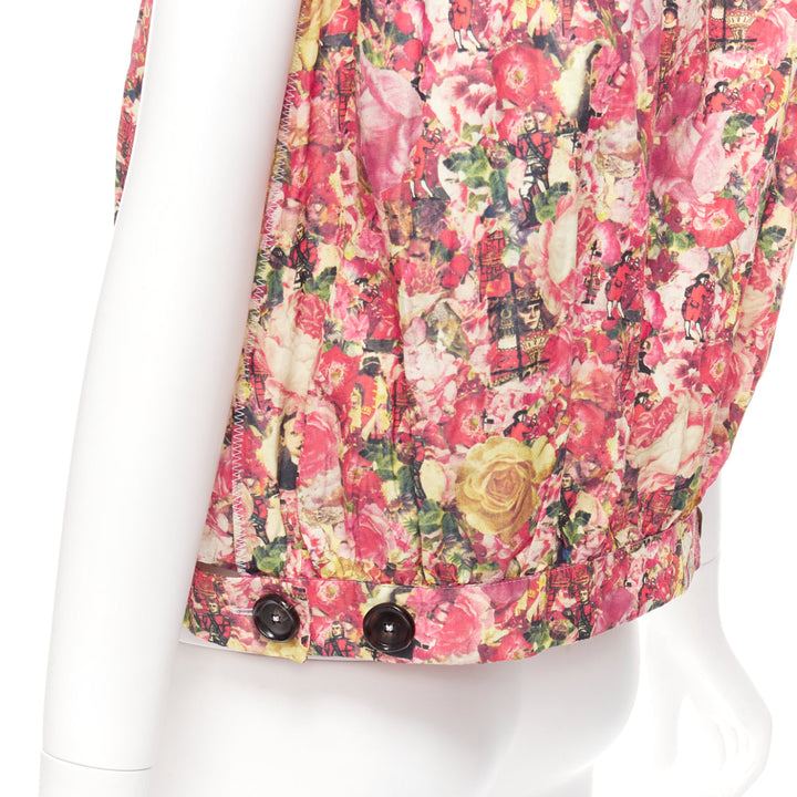 MARNI pink green floral print black button boxy vest top IT38 XS