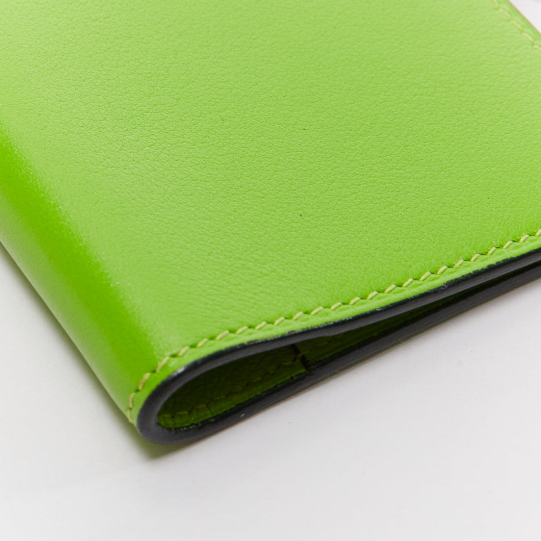 HERMES neon green smooth leather silver hardware bifold cardholder