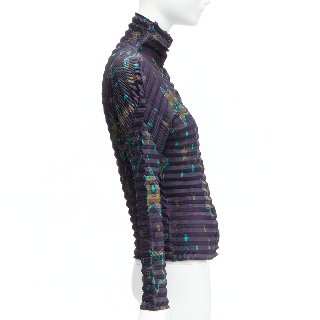 rare ISSEY MIYAKE PLEATS PLEASE green star dark blue collar pleated top JP2 M