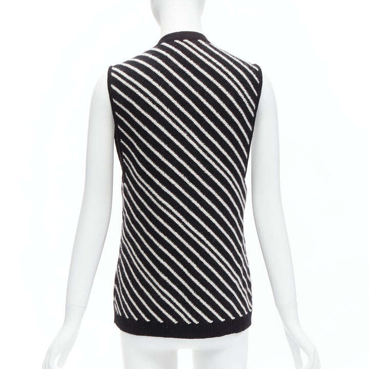 CHANEL 100% cashmere black white graphic stripes 4 pocket vest jacket FR34 XS