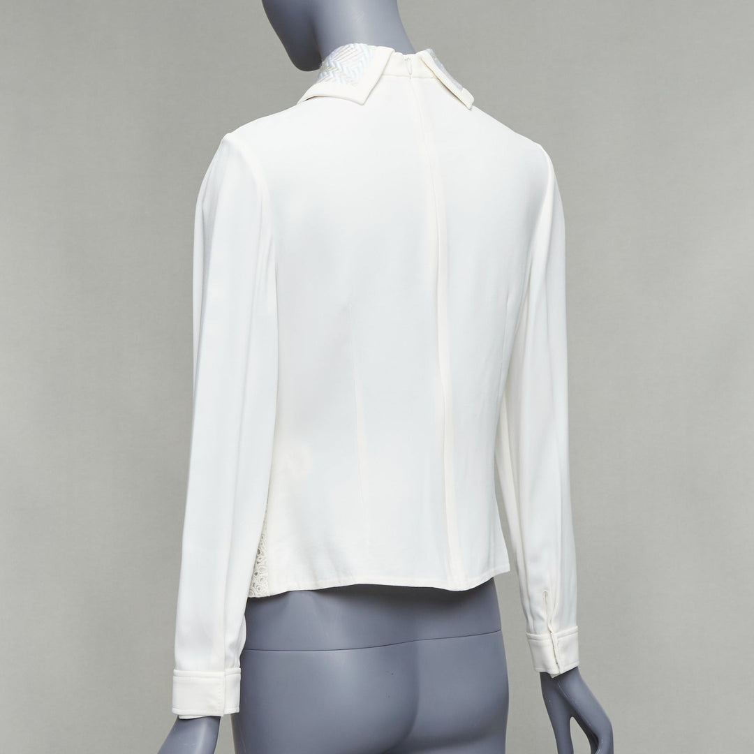 PETER PILOTTO cream wool blend lace dome beaded blouse UK8 S