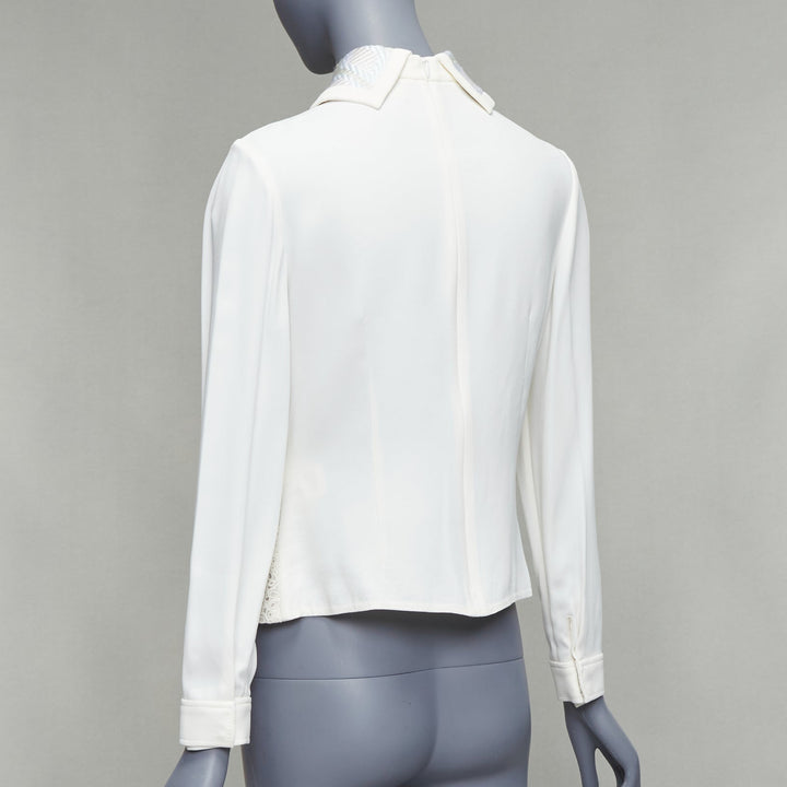 PETER PILOTTO cream wool blend lace dome beaded blouse UK8 S