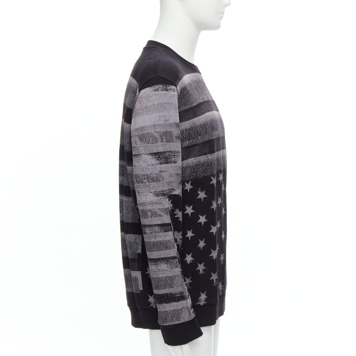 GIVENCHY Riccardo Tisci grey Americana flag distressed cotton crew sweater M