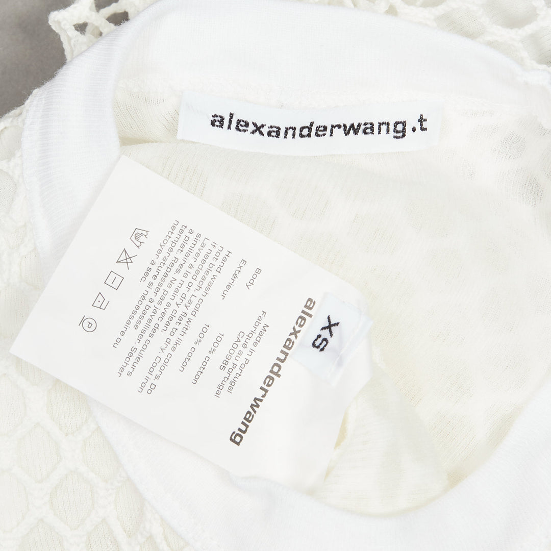 T ALEXANDER WANG white cotton net overlay crew neck fitted top XS