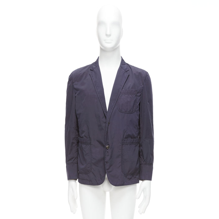 ST DUPONT charcoal grey nylon overstitched silver hardware blazer IT50 L