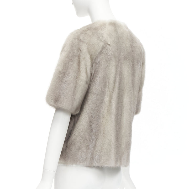 MARNI grey fur rounded short sleeve dual pocket cropped jacket IT38 XS