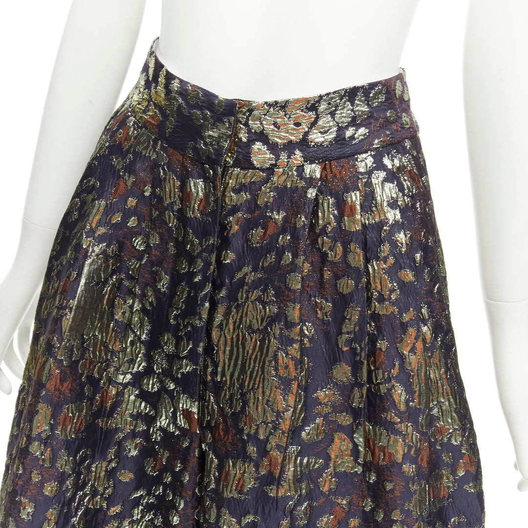 MALENE BIRGER Dinard gold metallic brocade wide leg culottes pants FR32 XXS