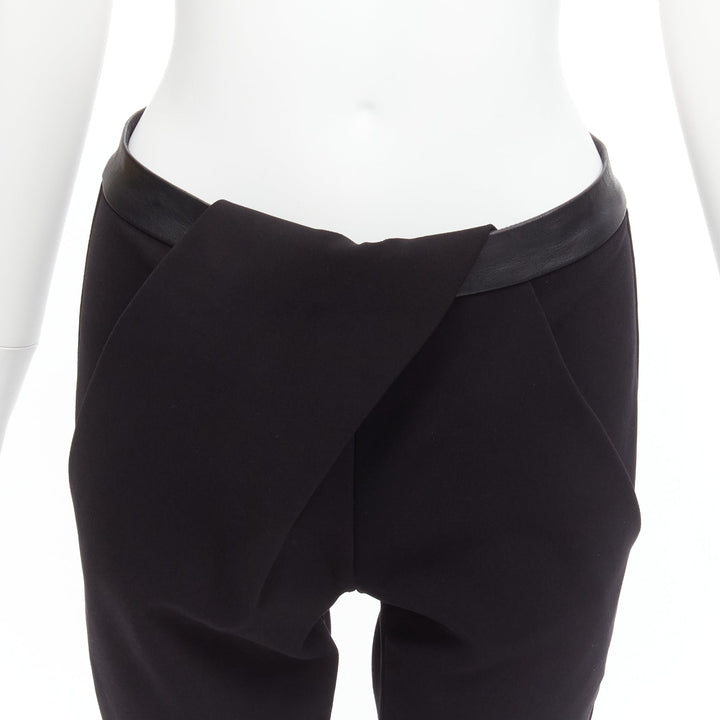 DION LEE black leather waistband wrap detail cropped pants trousers UK6 XS
