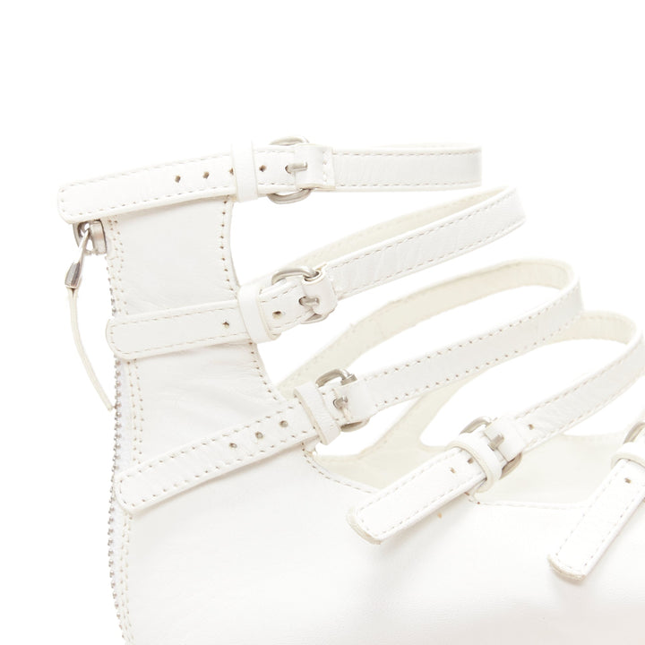 VERONIQUE BRANQUINHO white leather silver studded wingtip strappy flats EU37.5