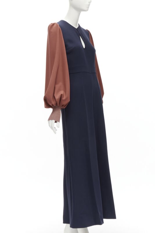 ROKSANDA navy brick red puff sleeve keyhole neckline wide leg jumpsuit UK6 XS